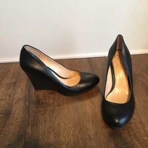 Jessica Simpson Black Leather Wedges